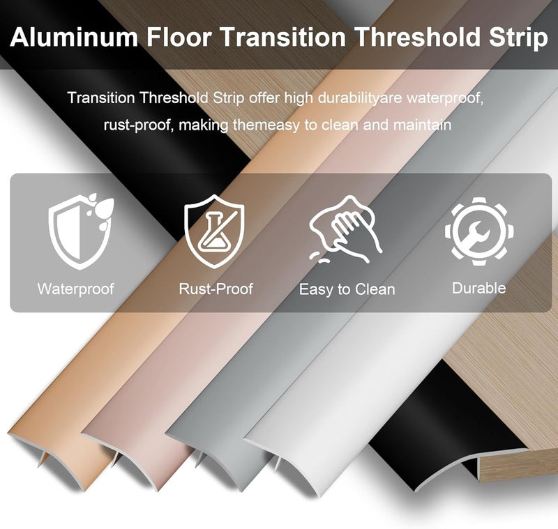 KTINITK 36” Aluminum Floor Transition Threshold Strip, Bridge The Height Gap Between 0.2 to 0.7 inches for Doorway Ramp Tiles Laminate Planks (Gray, 35.4“x1.7”) - Image 2